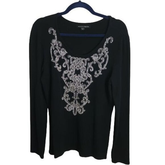 Boston Proper Black Fully Beaded Neckline Scoop Neck Sweater Size M - Picture 1 of 6